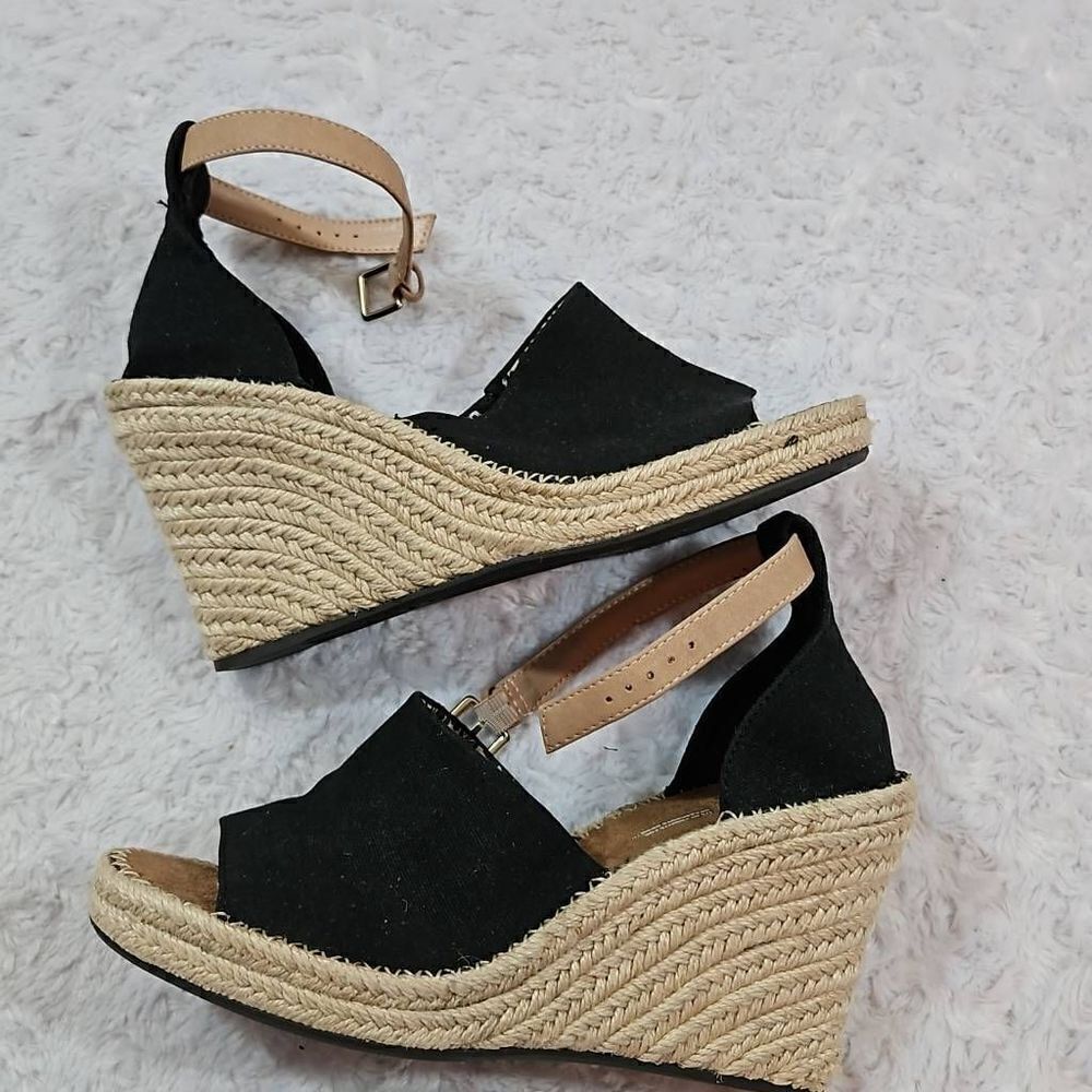 Toms Women Marisol Wedge Heel Shoes Black Size 9.5 Y2K Style Chunky